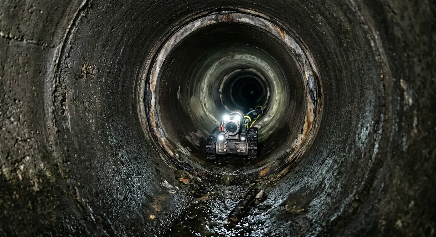 Robotic sewer camera inspecting pipe interior for Sewer Line Cleaning in Gunbarrel